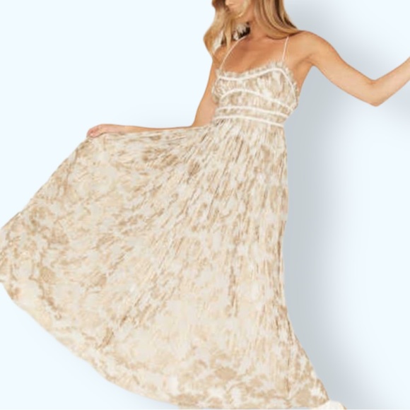 New Free People Charlie Bustier Corset Small Ivory Gold Metallic Jacquard Maxi - Picture 4 of 15